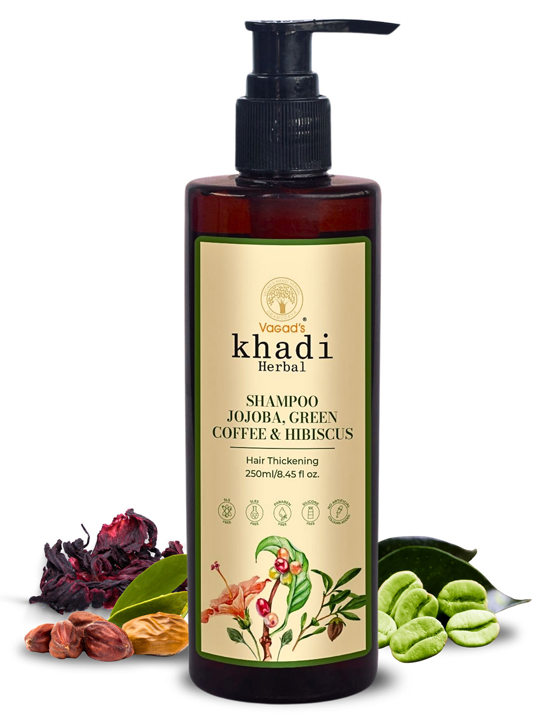Vagads Khadi Herbal Jojoba with Green Coffee & Hibiscus Shampoo - 250 ml