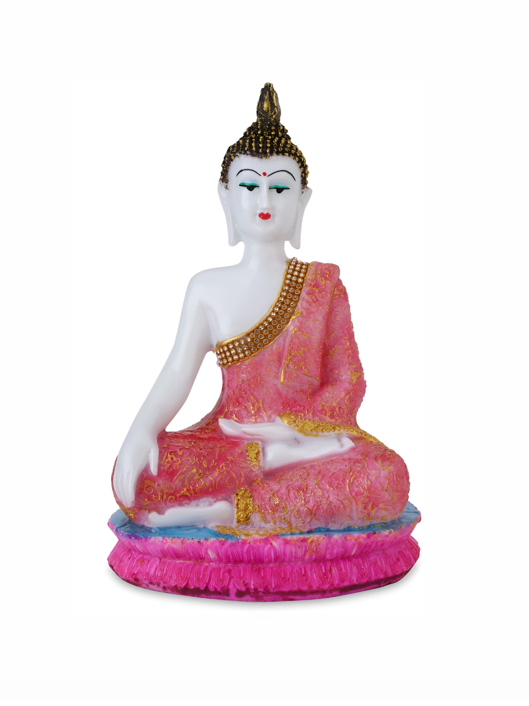GW CREATIONS Lord Hand Down Buddha in Meditating Position Pink Marble Matte Home Office Large Showpiece - 11 Inches