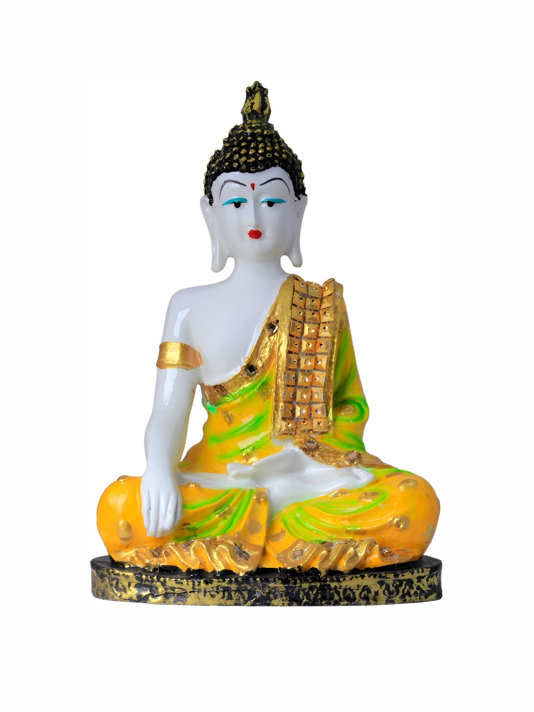 GW CREATIONS Lord Hand Down Buddha in Meditating Position Yellow Polyresin Matte Home Office Large Showpiece - 10.2 Inches