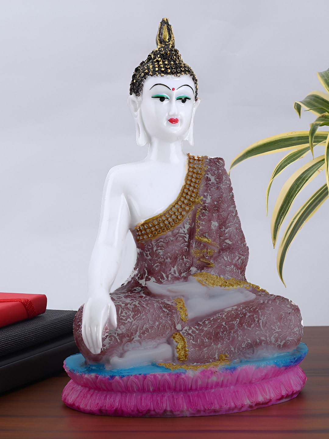 GW CREATIONS Beautiful Lord Hand Down Buddha in Meditating Position Brown Marble Glossy Prayer Room Large Showpiece - 6.3 Inches