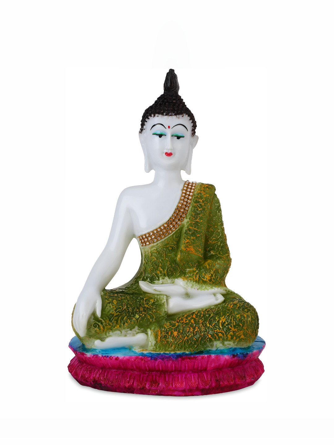 GW CREATIONS Lord Hand Down Buddha in Meditating Position Multicoloured Marble Glossy Prayer Room Large Showpiece - 11 Inches