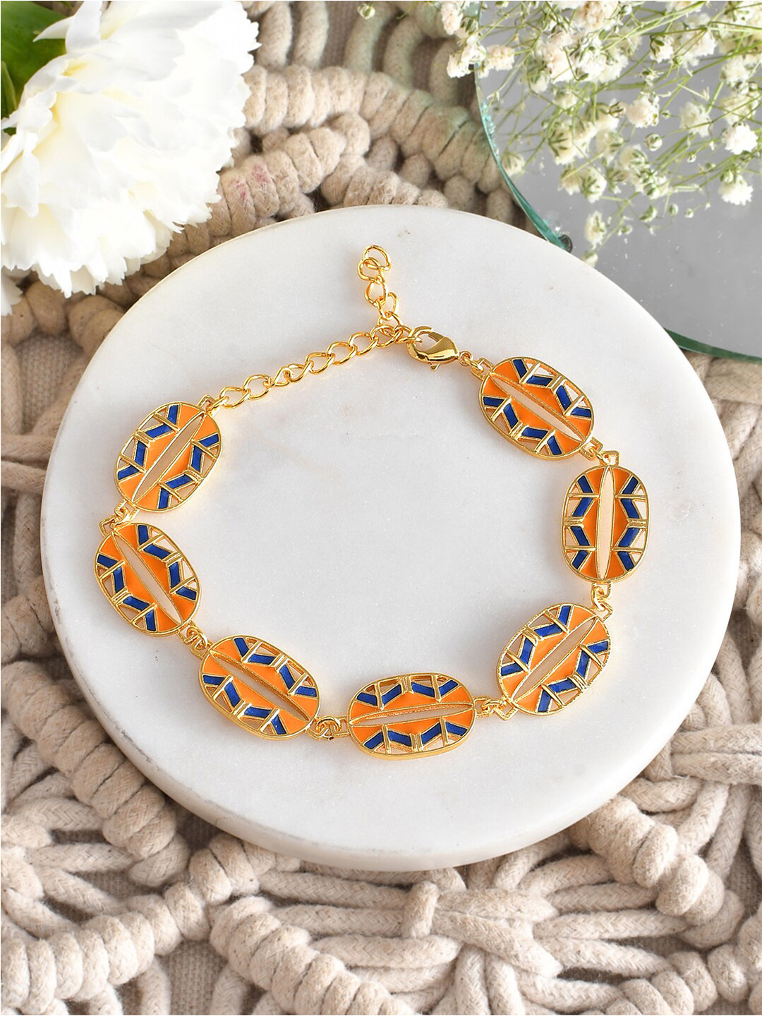 Voylla Zulu Nkosazana Gold-Plated Interlinked Enamelled Link Bracelet
