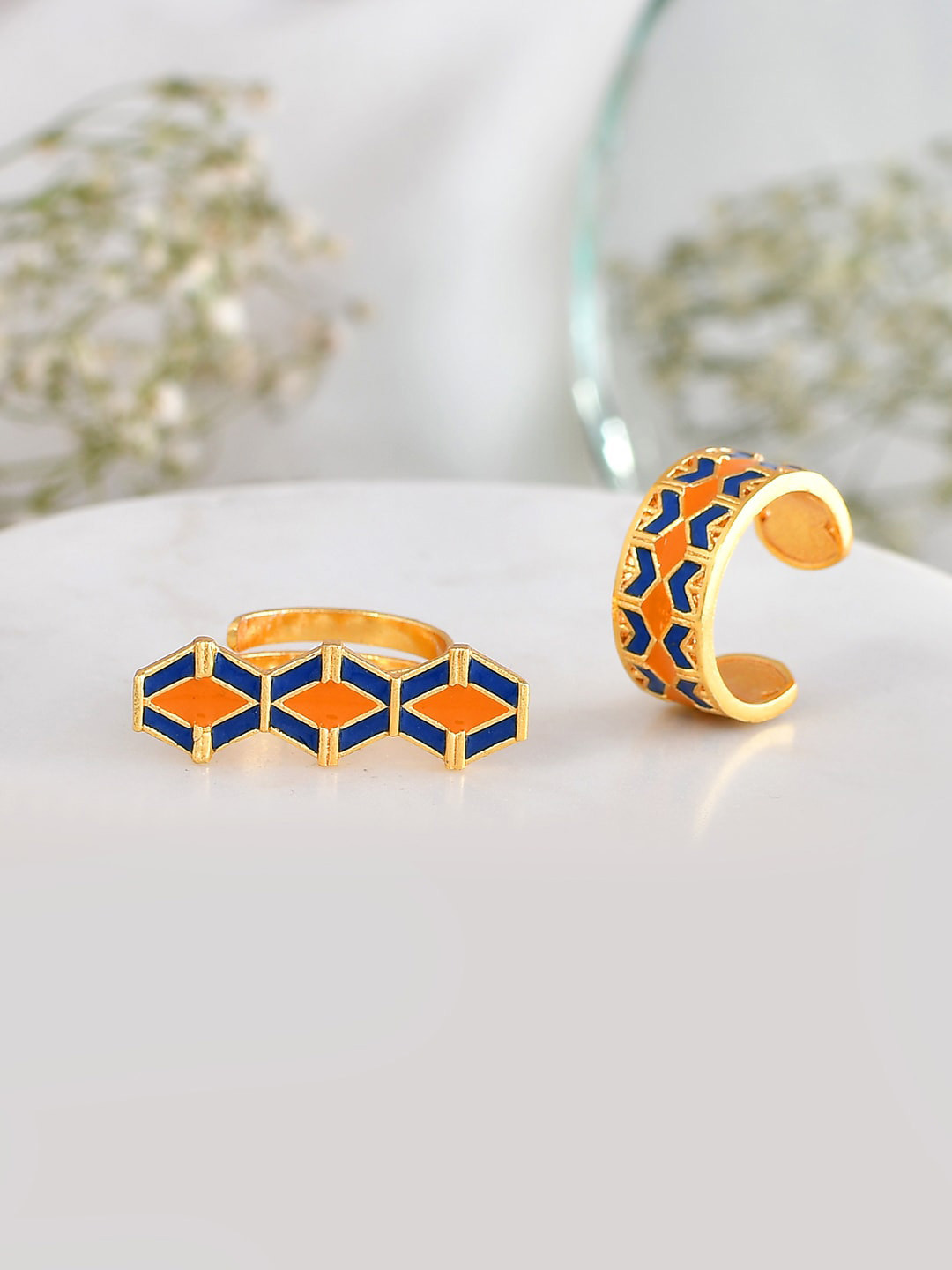 Voylla Zulu Amina Set Of 2 Gold-Plated Enameled Rings