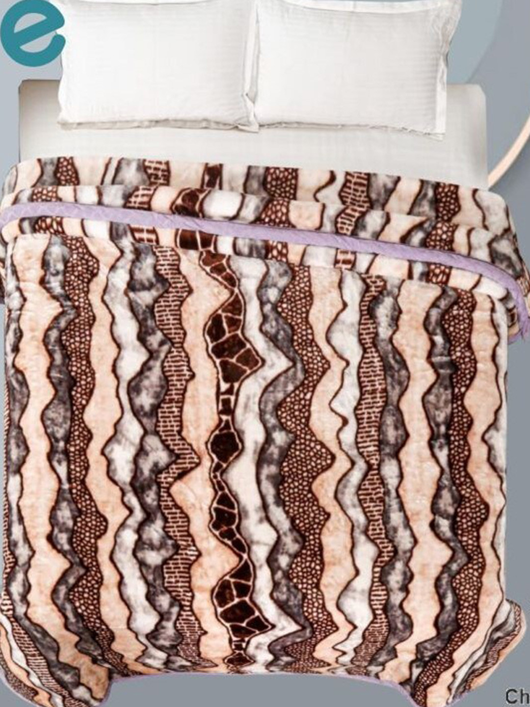 Signature White & Brown Striped Heavy Winter Double Bed Blanket Quilts & Dohars