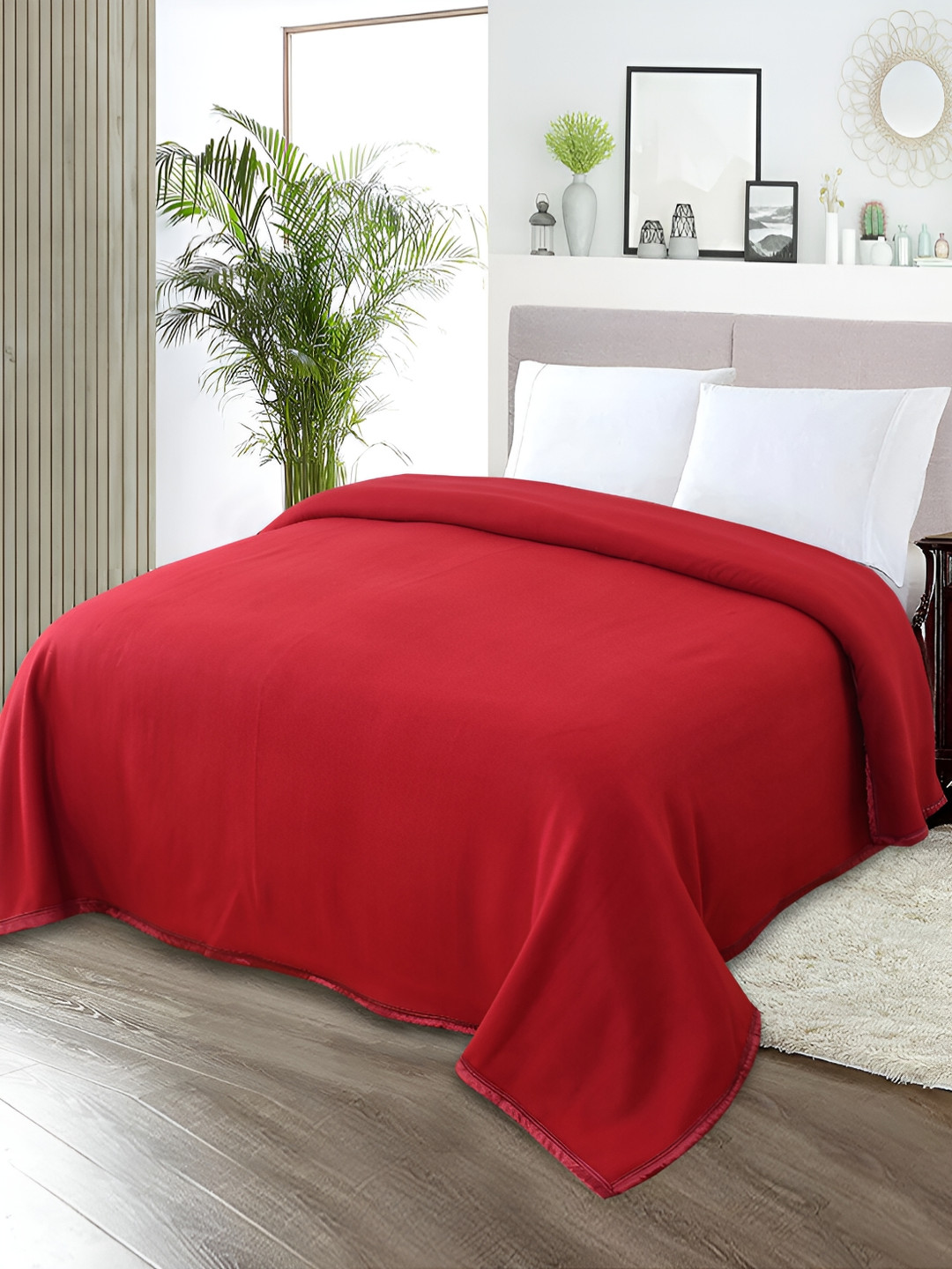 BREVARD Maroon Fleece Heavy Winter 210 GSM Double Bed Blanket