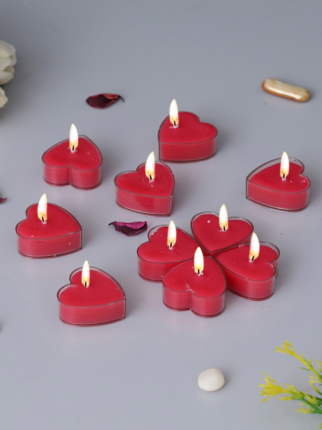 eCraftIndia 10Pcs Scented 1 Wick Rose Solid Heart Christmas Tea Light Candles
