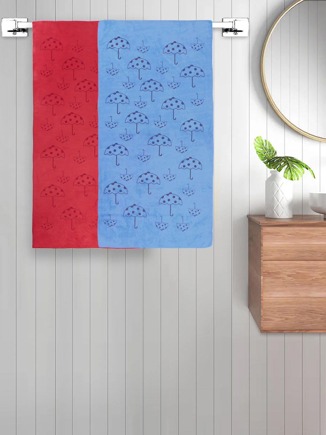 FABINALIV Set of 2 Red & Blue Abstract Printed 420 GSM Cotton Bath Towels