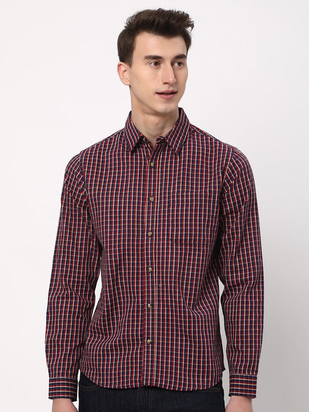 R&B Tartan Checks Cotton Casual Shirt