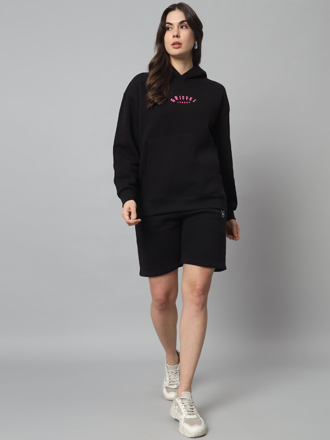GRIFFEL Printed Hooded Fleece Cotton Sweatshirt With Shorts