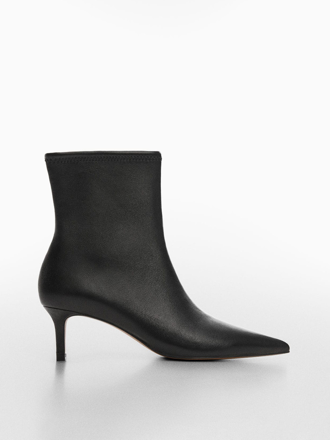 Buy MANGO Women Mid Top Pointed Toe Leather Kitten Heel Boots