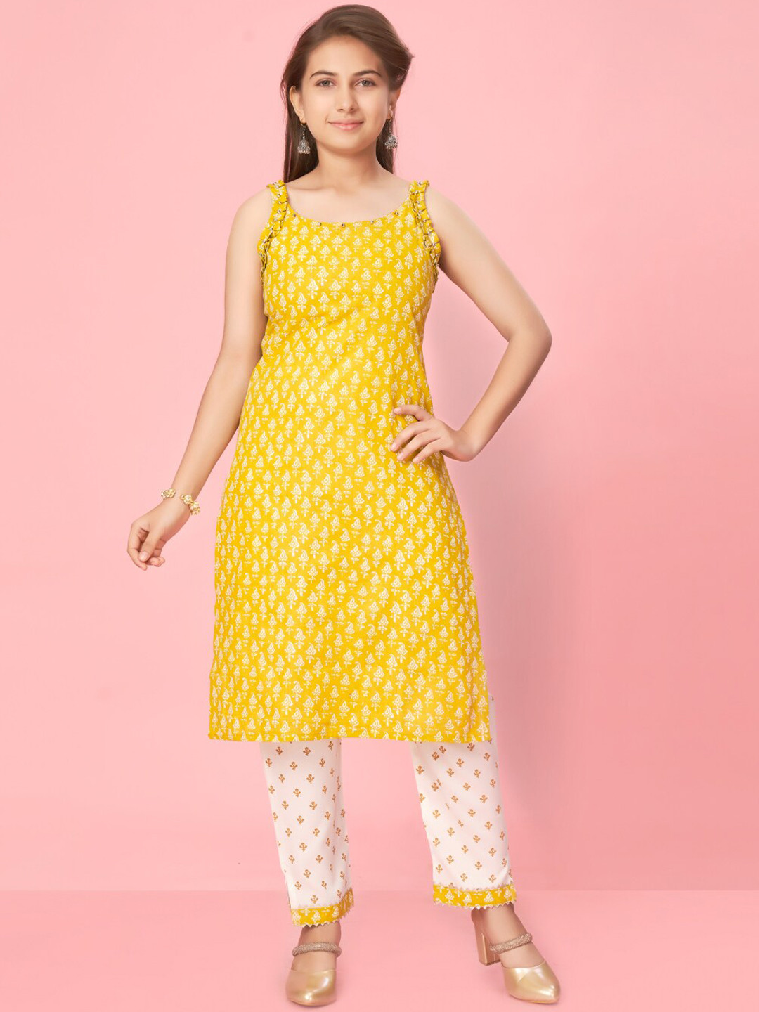 Aarika Girls Ethnic Motifs Printed Boat Neck Cotton Kurta
