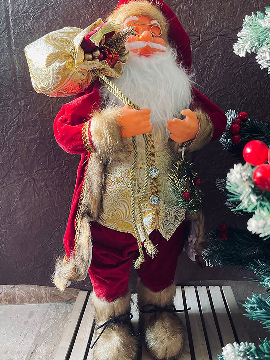 Little Surprise Box LLP Furry Red & White Self-Standing Santa Christmas Table Decor