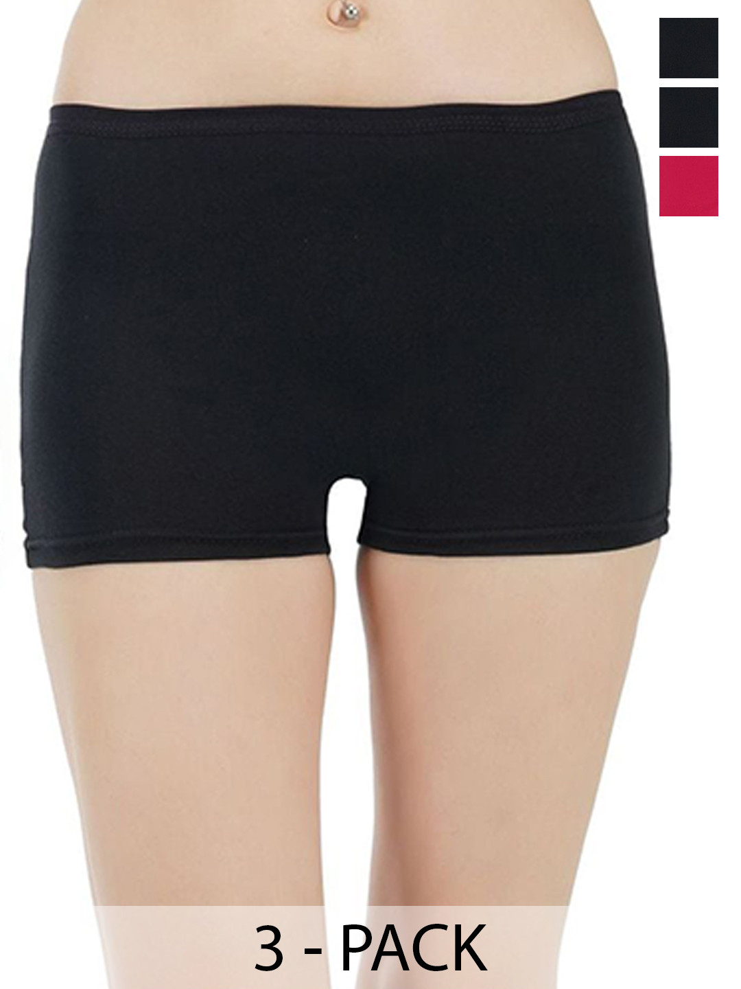 arLa APPAREL Pack Of 3 Seamless Pure-Cotton Boyshort Briefs (P3)_BoyShort-Black_Red_Black