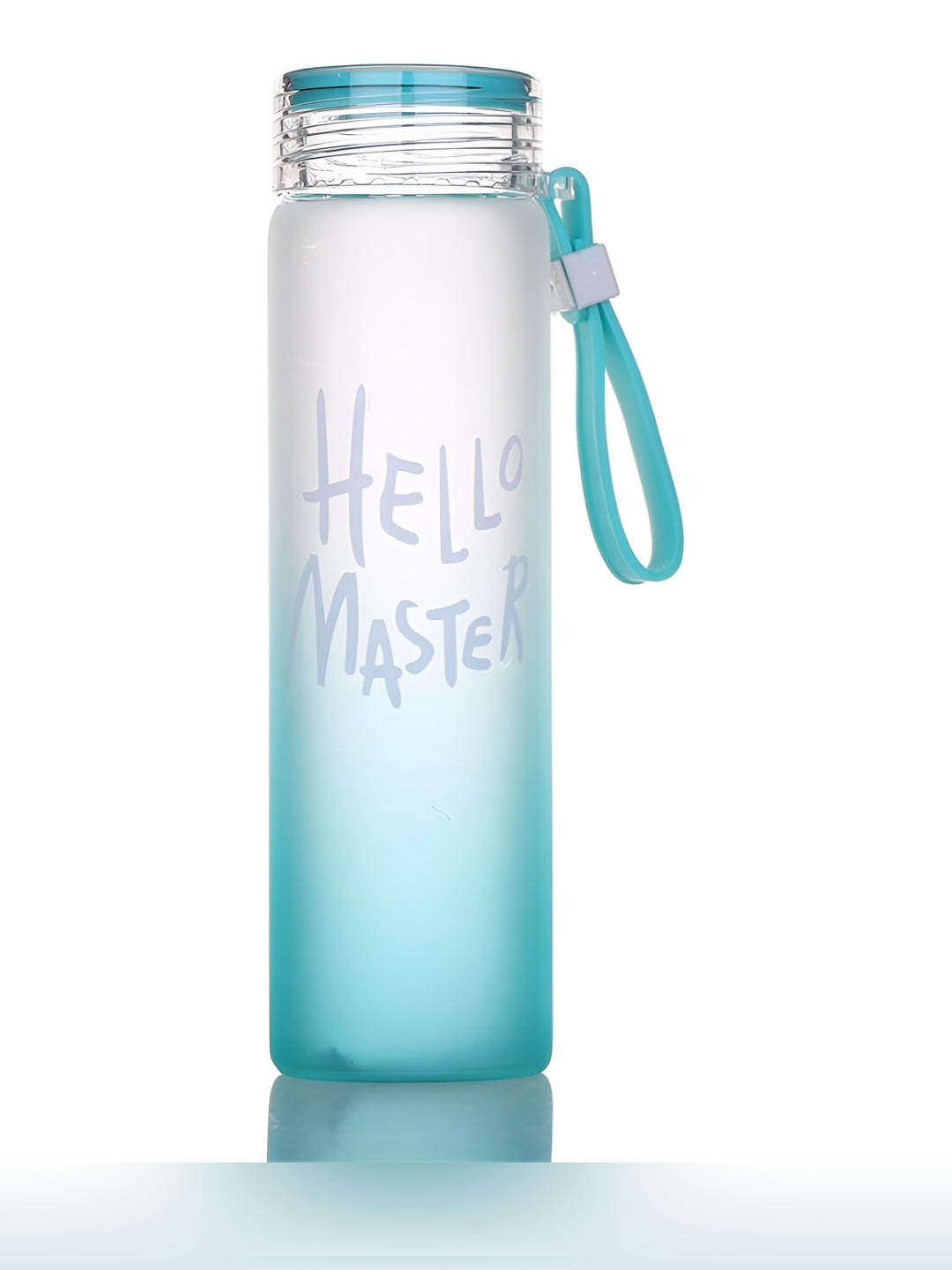 WELOUR Transparent & Teal Blue Printed Glass Water Bottle 450 ml