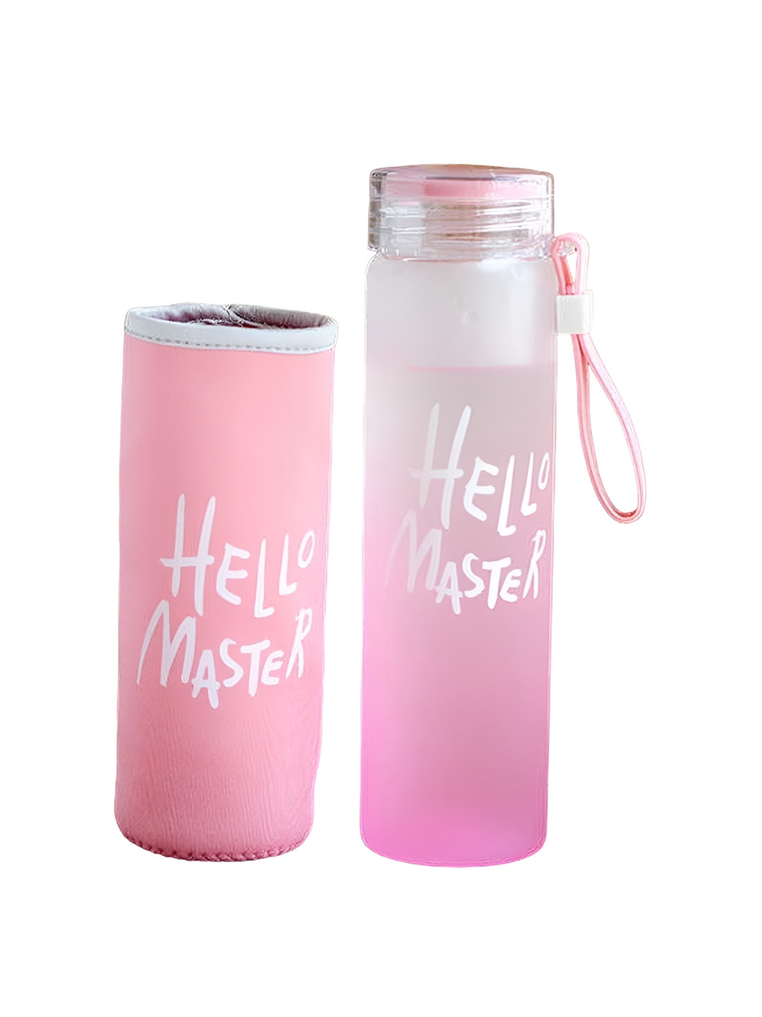 WELOUR Transparent & Pink Printed Glass Water Bottle 450 ml