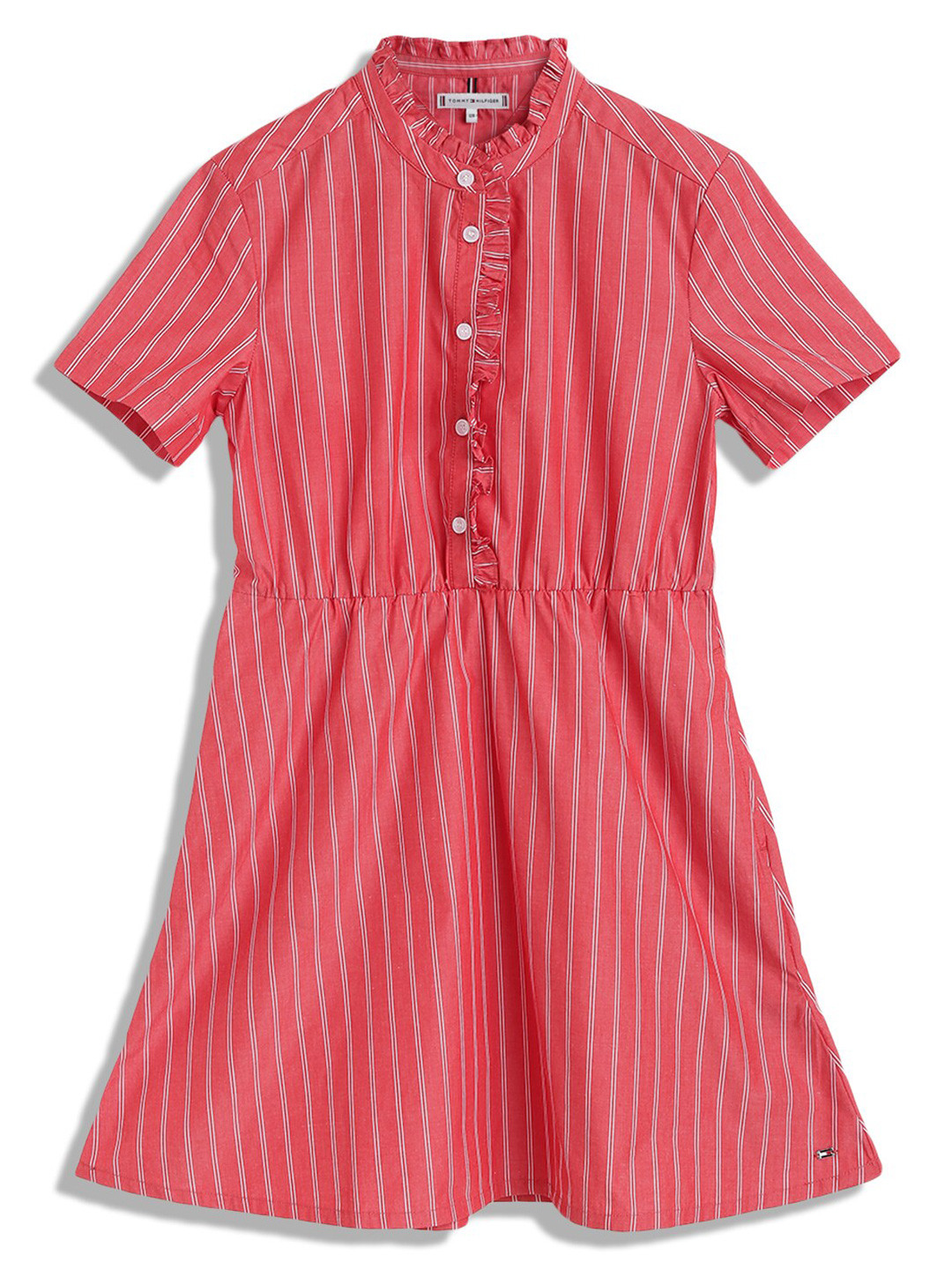 Tommy Hilfiger Girls Striped Ruffled Cotton Fit & Flare Dress