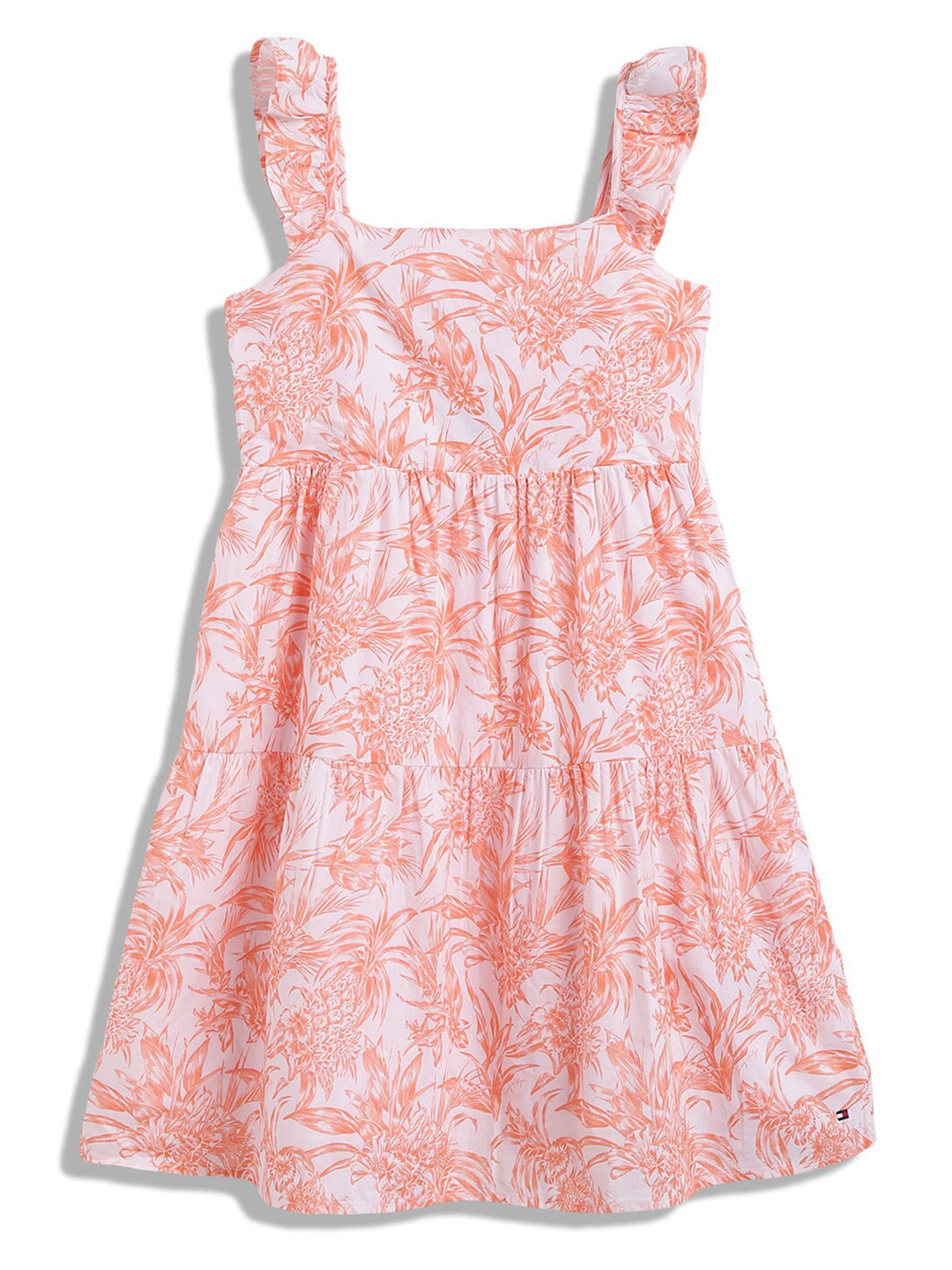 Tommy Hilfiger Girls Tropical Printed Ruffled Tiered Cotton A-Line Dress
