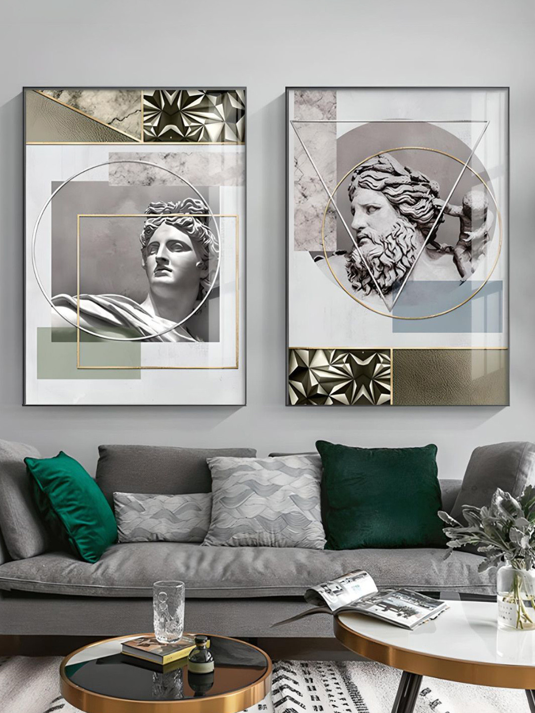 THE HANDMADE FLAIR 2 Pcs White & Grey Renaissance Framed Painting Wall Art