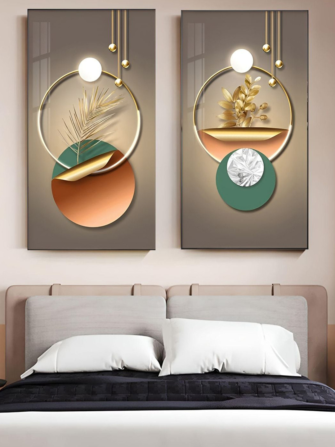 THE HANDMADE FLAIR Botanical Circle Of Life Wood 2 Pcs Paintings Wall Art - 20x35In