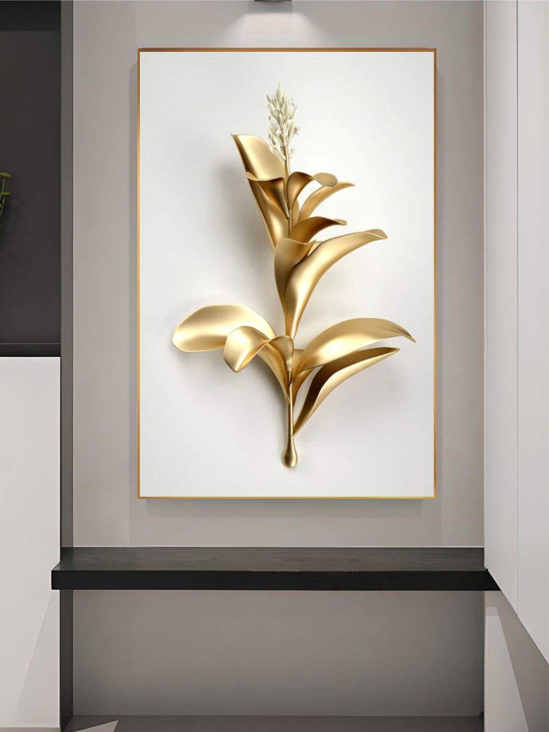 THE HANDMADE FLAIR Golden Leaf Wood Wall Rectangle Paintings Wall Art -13 x 18 In