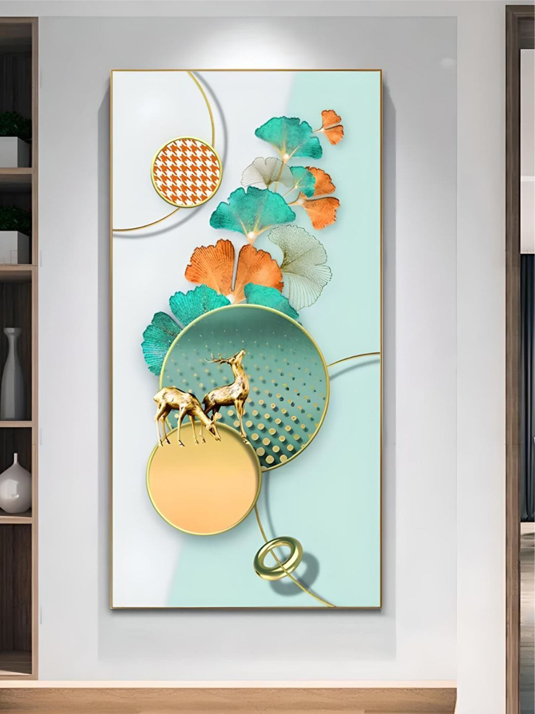 THE HANDMADE FLAIR White & Green Wooden Geometrical Landscape Auspicious Abstract Wall Art