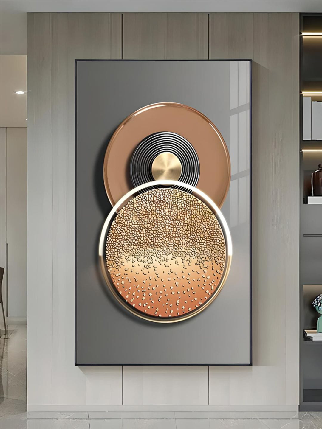 THE HANDMADE FLAIR Grey & Brown Abstract Geometric Sun Moon Wall Art