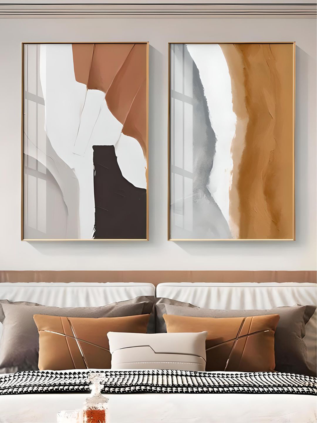 THE HANDMADE FLAIR Grey & Beige 2 Pieces Abstract Painting Terracotta Wall Art