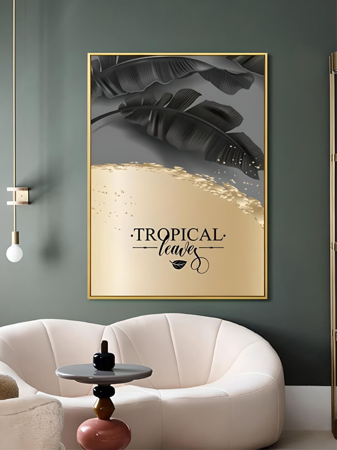 THE HANDMADE FLAIR Grey & Gold-Toned Tropical Botany Luxury Nordic Wall Art