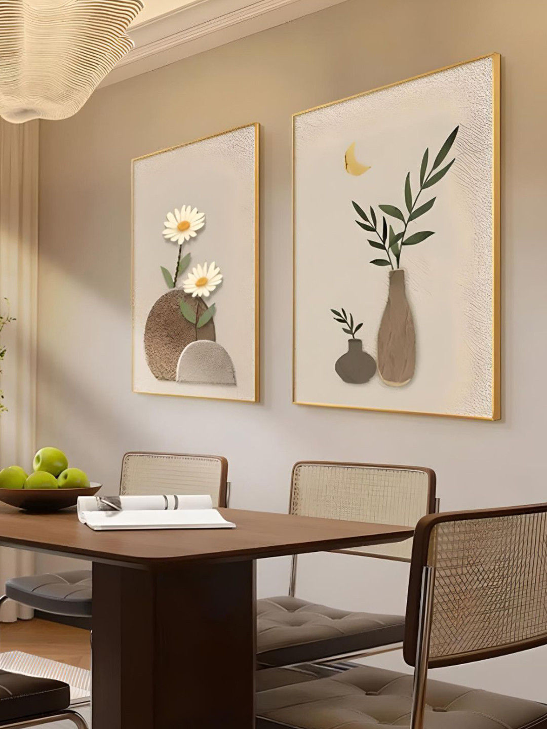 THE HANDMADE FLAIR Beige & Green 2 Piece Textured Wooden Wall Arts