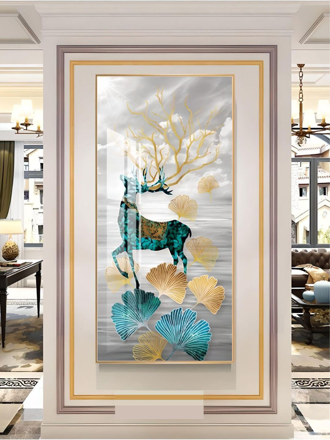 THE HANDMADE FLAIR Mystical Deer Wood Wall Rectangle Paintings Wall Art - 59.84 x 30In