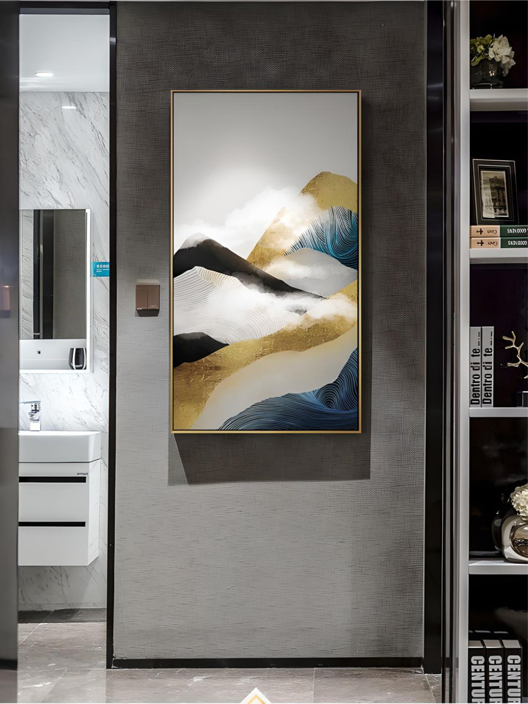 THE HANDMADE FLAIR Mountains In The Clouds Wood Rectangle Paintings Wall Art -60 x 110 In