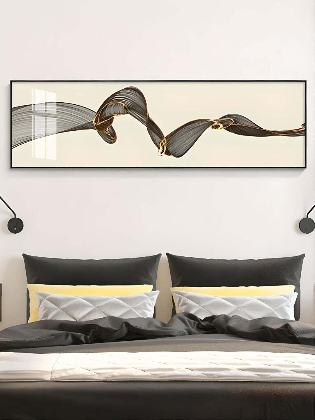 THE HANDMADE FLAIR Abstract Flowing Wide Wood Wall Paintings Wall Art - 40 x 180 In
