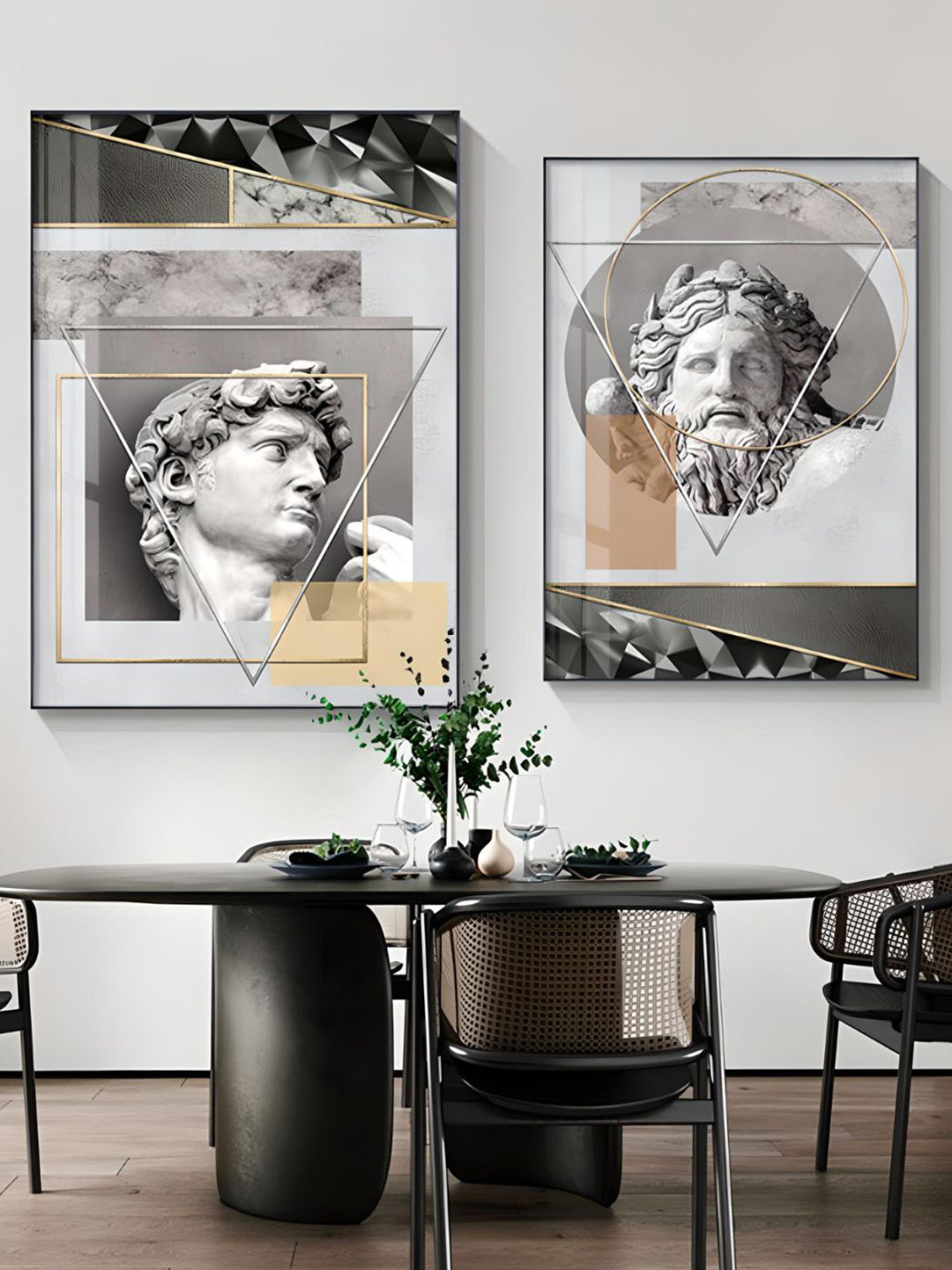 THE HANDMADE FLAIR White & Black 2 Pieces Wooden Geometry Renaissance Wall Art