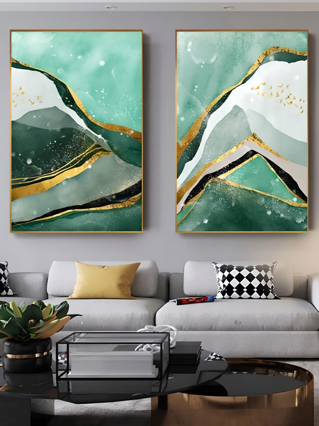 THE HANDMADE FLAIR Marble Wood 2 Piece Wall Rectangle Paintings Wall Art -40 x 60 In