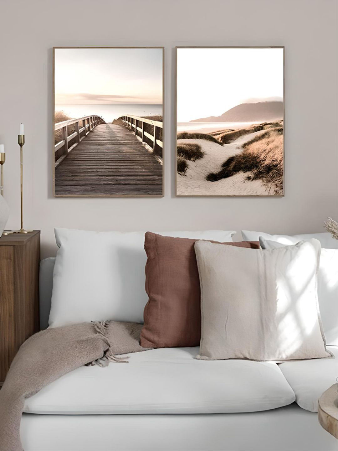 THE HANDMADE FLAIR Beach Sunset Wood 2 Piece Wall Rectangle Paintings Wall Art -40 x 30 In