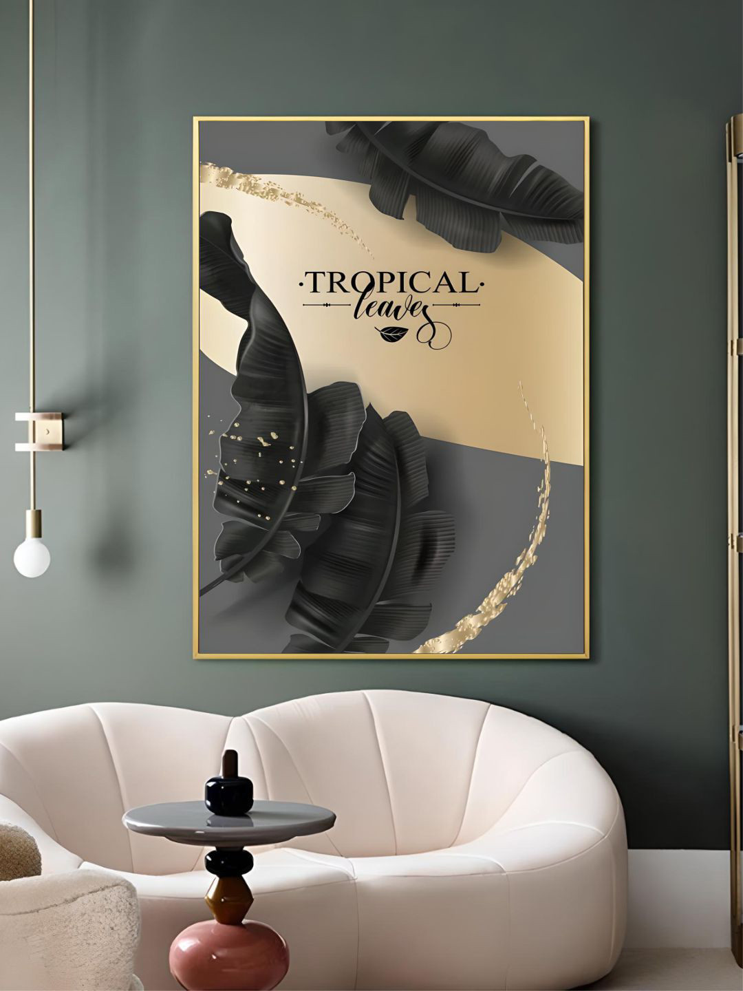 THE HANDMADE FLAIR Black & Golden Tropical Botany Luxury Nordic Wall Art