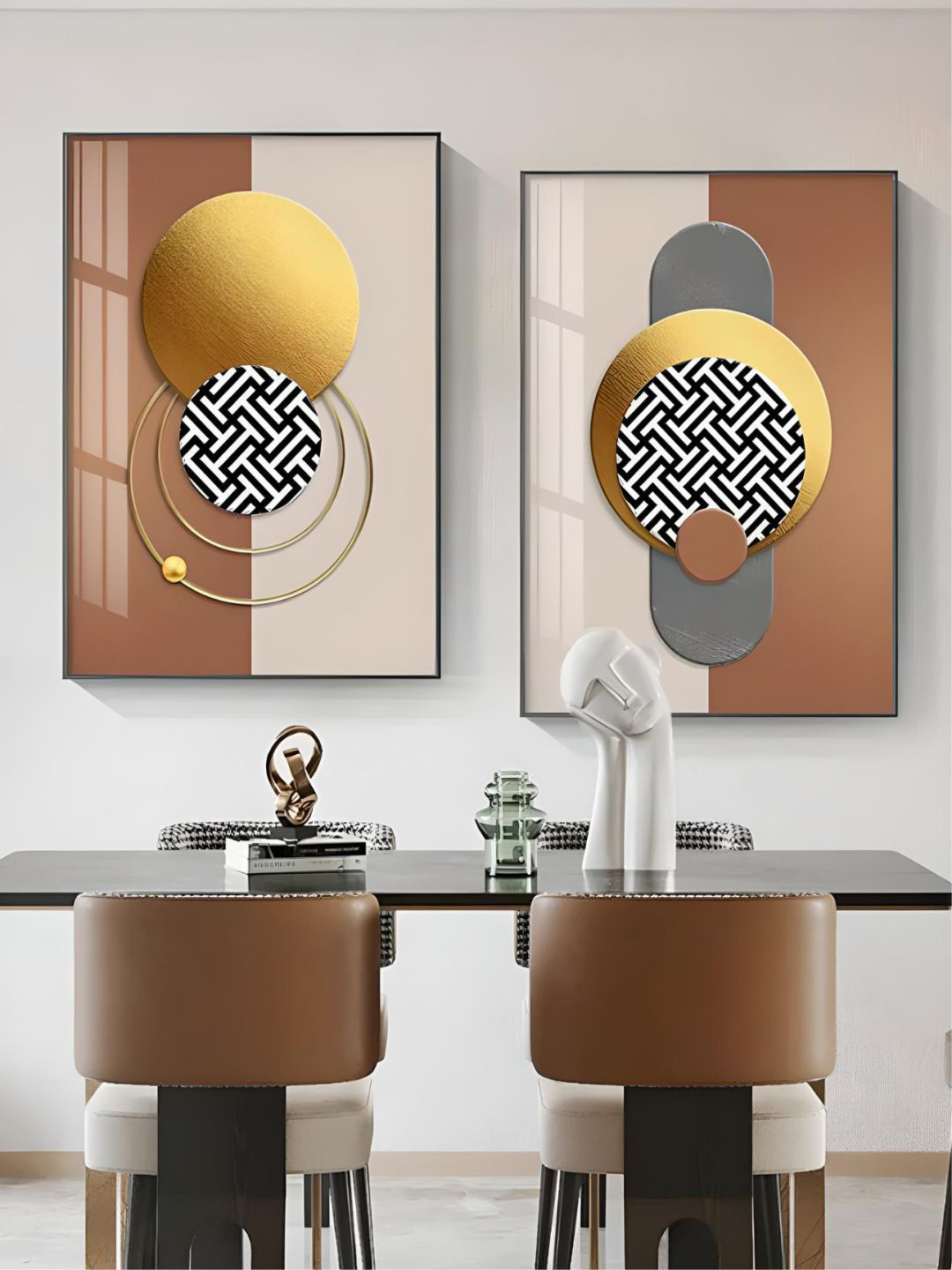 THE HANDMADE FLAIR 2 Pcs Gold-Toned & White Abstract Framed Painting Wall Art