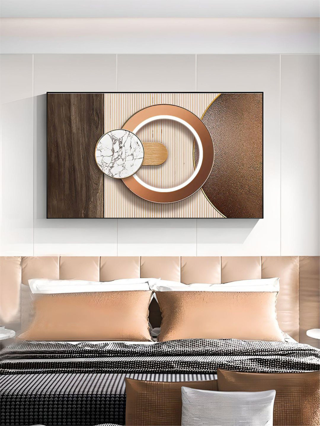 THE HANDMADE FLAIR Brown & White Abstract Sun Moon Framed Painting Wall Art