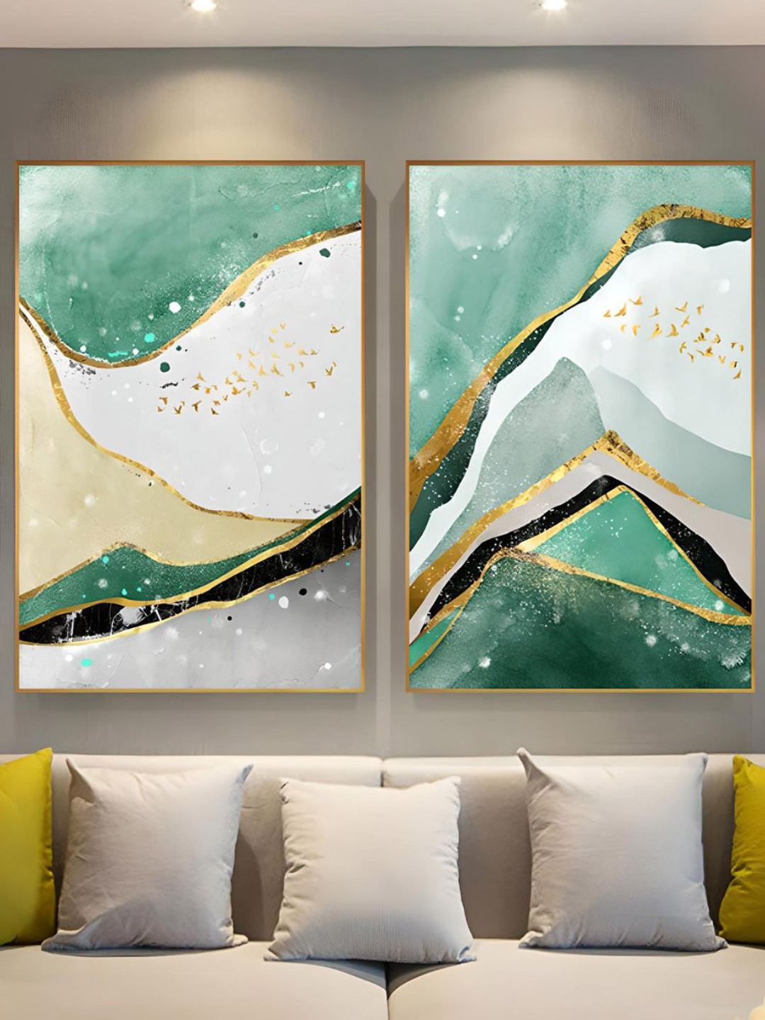 THE HANDMADE FLAIR Canvas 2 Pcs Living Room Rectangle Paintings Wall Art -1.90 x 1.27In