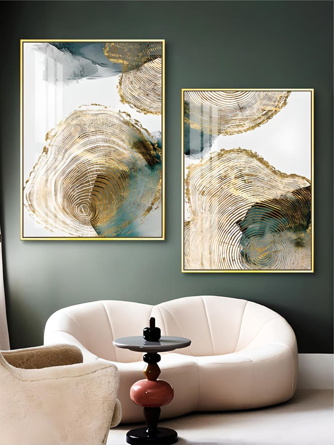 THE HANDMADE FLAIR 2 Pcs White & Gold-Toned Leaf Veins Framed Painting Wall Art