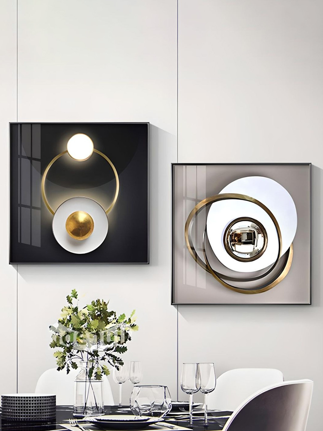 THE HANDMADE FLAIR 2 Pcs Black & Grey Modern Aesthetics Framed Painting Wall Art