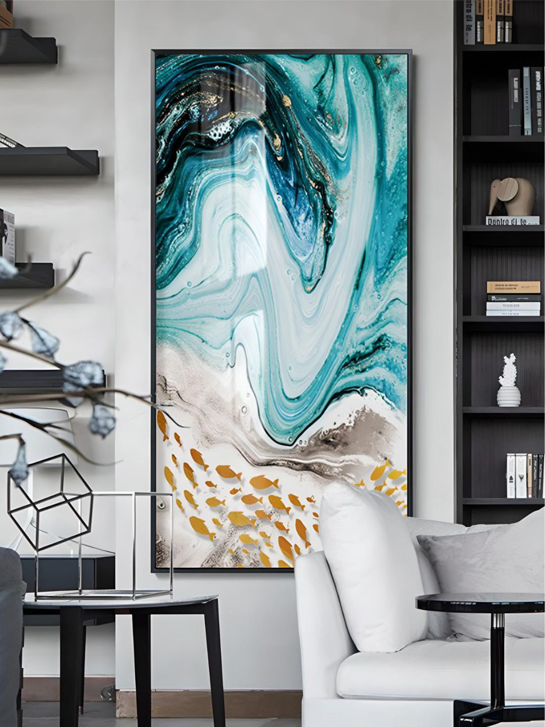 THE HANDMADE FLAIR Fishes In Blue Sea Swirls Abstract Wall Art