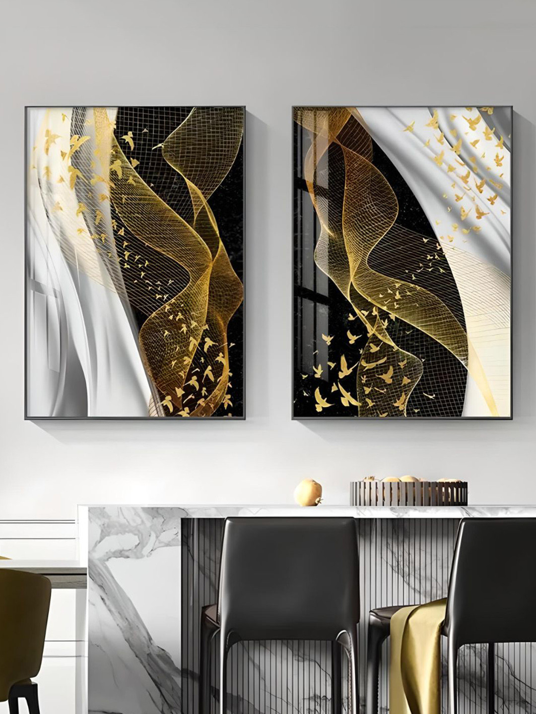 THE HANDMADE FLAIR Wood 2 Pcs Wall Living Room Square Paintings Wall Art -30 x 50.80In