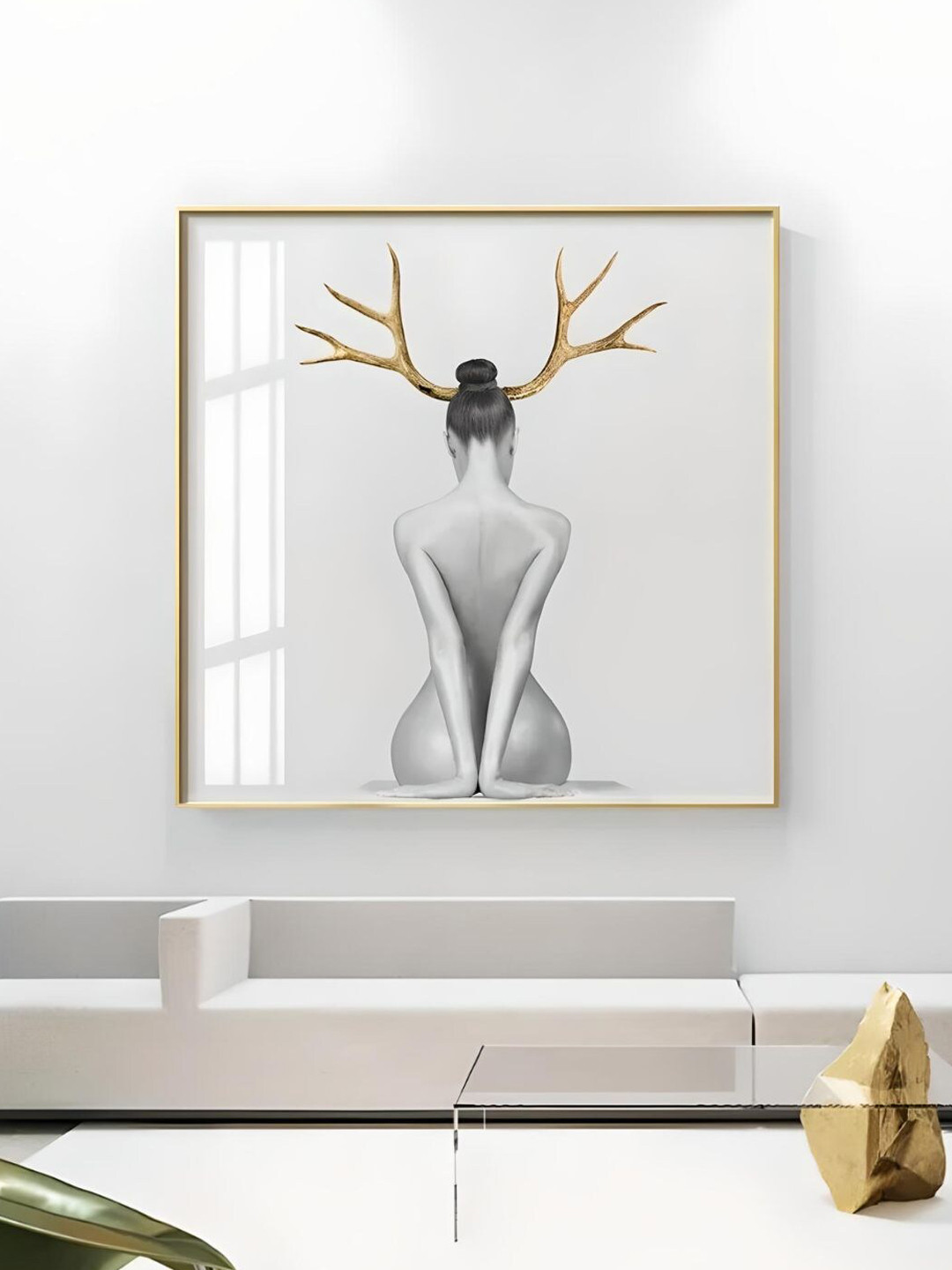 THE HANDMADE FLAIR Black & White Minimalist Portrait Figure Canvas Painting Wall Art