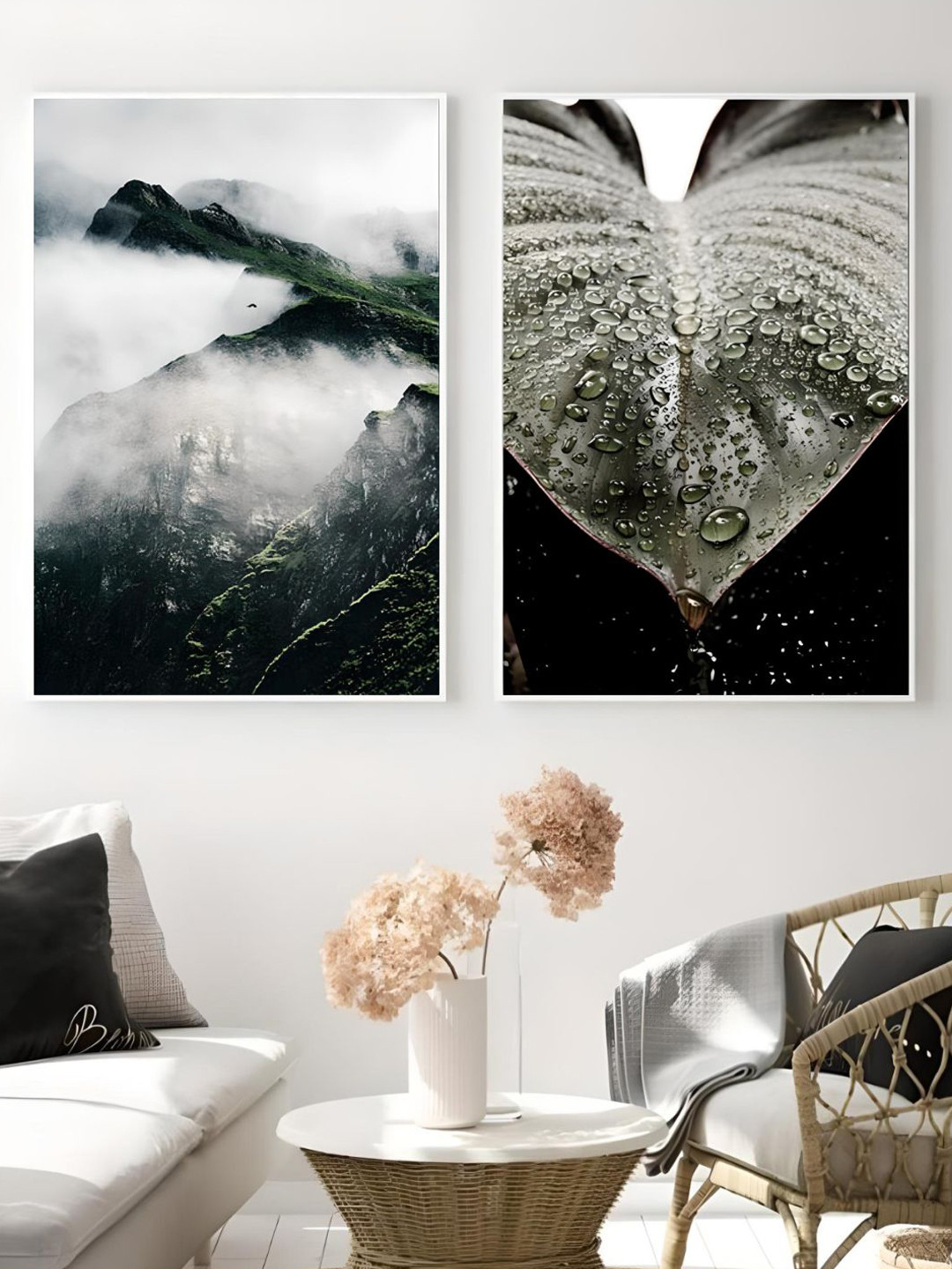 THE HANDMADE FLAIR 2 Pcs White & Black Mountain Wilderness Framed Painting Wall Art