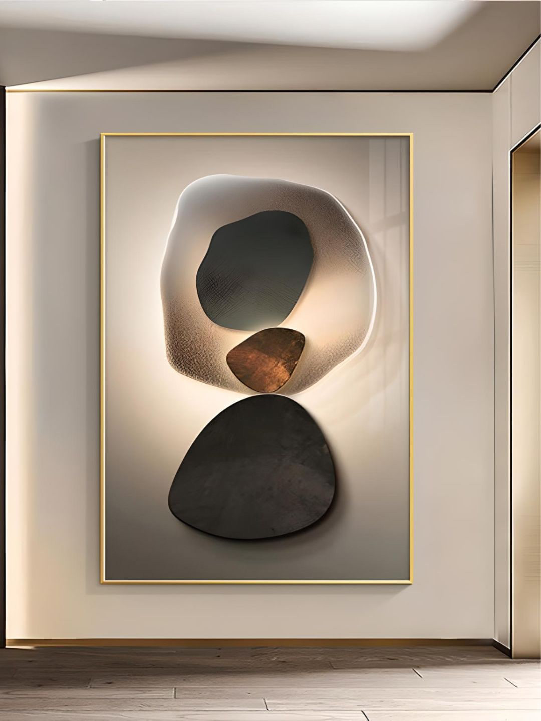 THE HANDMADE FLAIR Black & Off White Pebble Abstract Painting Wall Art