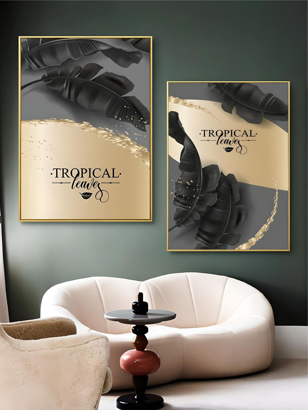 THE HANDMADE FLAIR 2 Pcs Black & Beige Tropical Framed Painting Wall Art