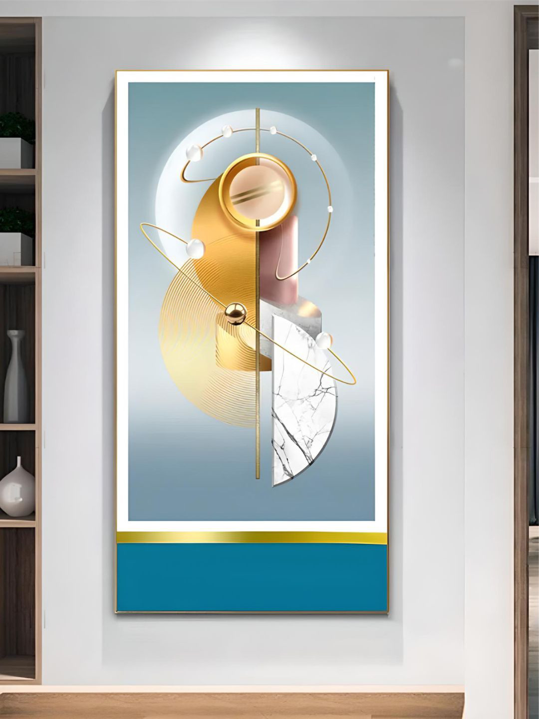 THE HANDMADE FLAIR Blue Wood Wall Living Room Rectangle Paintings Wall Art -3 x 1.5In