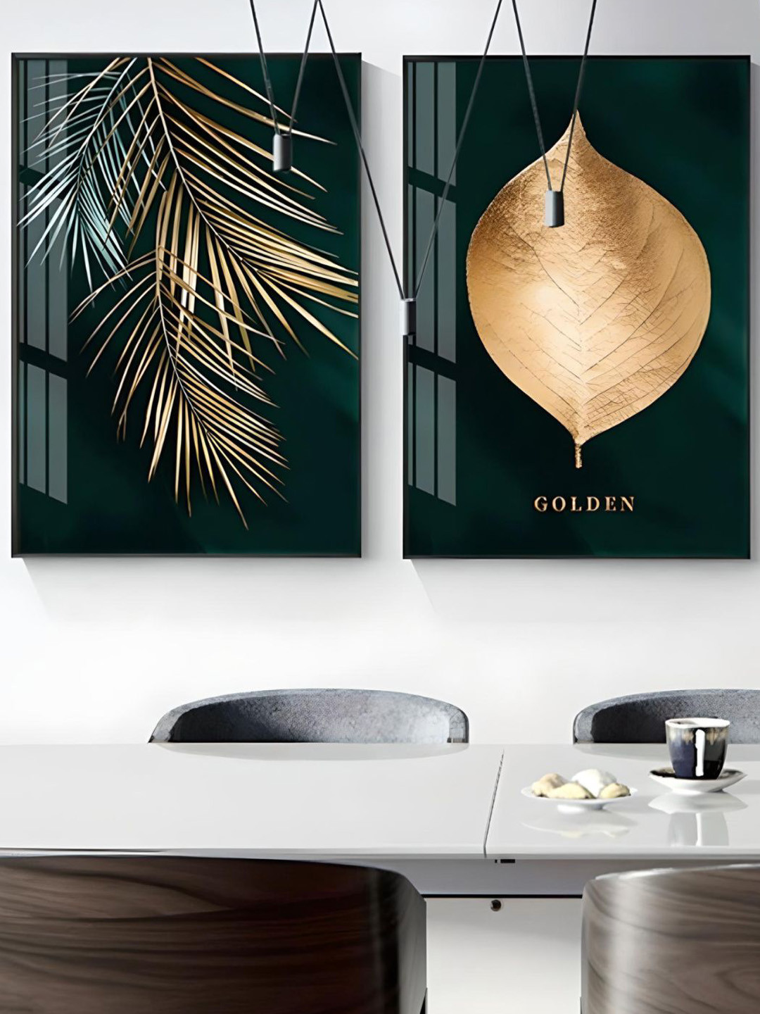 THE HANDMADE FLAIR Golden Leaf Wood 2 Piece Wall Rectangle Paintings Wall Art -25 x 20In