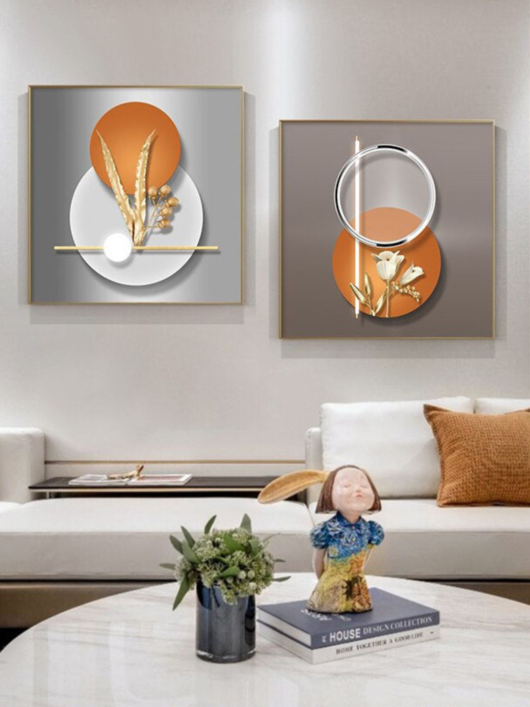 THE HANDMADE FLAIR Wood 2 Pcs Wall Rectangle Paintings Wall Art - 60x60In